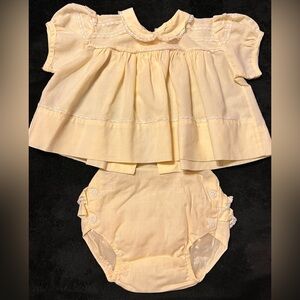 Vtg 60's Penny’s 2-piece Baby Girl YellowDress & Plastic Pants Bloomers 0-3 mths